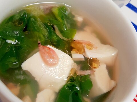 簡単！(^^)サラダ菜と干しエビの中華風スープ♪